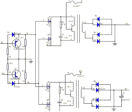 逆變器原理電路,12V直流變成220V交流電